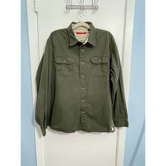 Wrangler Chore Shirt XL Army Green Heavy Barn Workwear Western - Picture 1 of 5